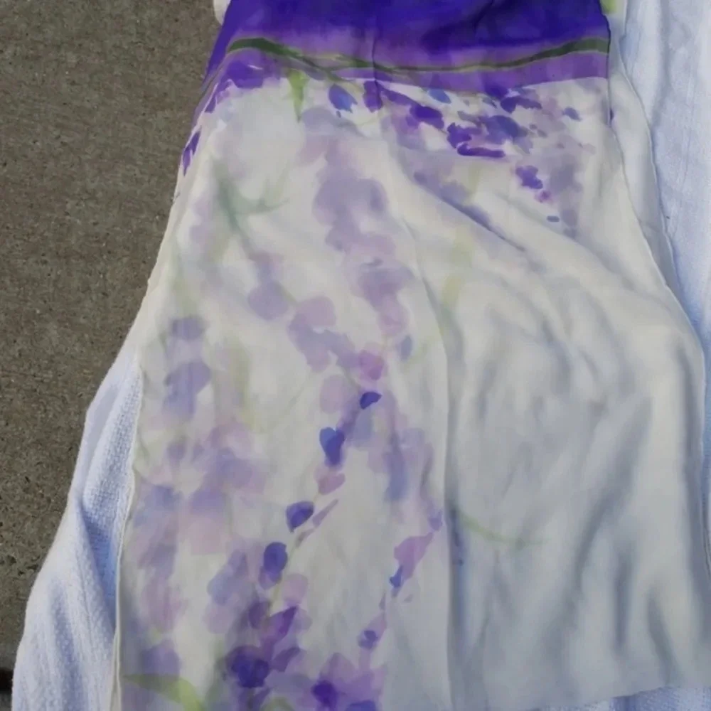 Vintage Silk Organza Watercolor Floral Scarf Sheer Lavender Green Wrap